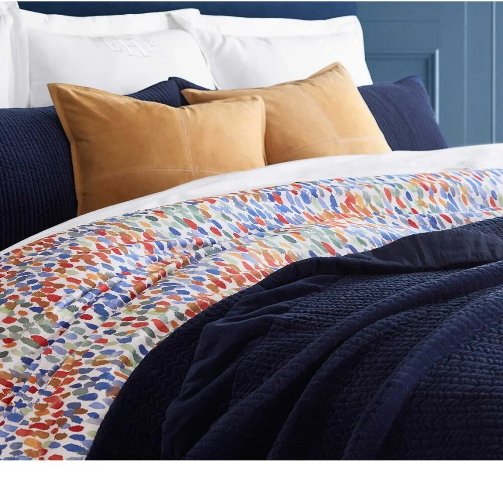 Pottery Barn Annabel Watercolor Dot Organic Percale King Cal Duvet Cover NEW